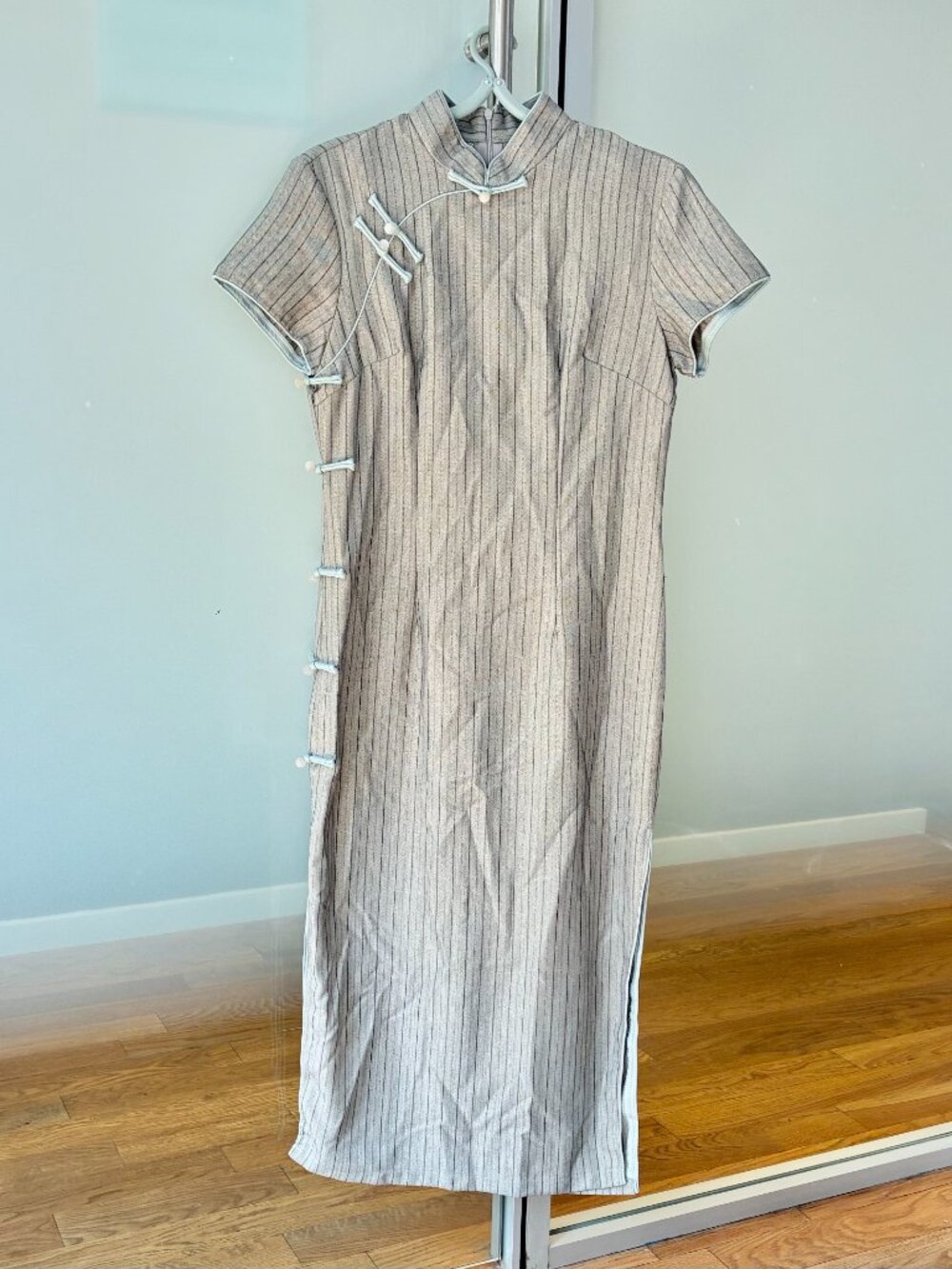 Gray Striped Qipao Long Dress - Chinese Traditional Cheongsam